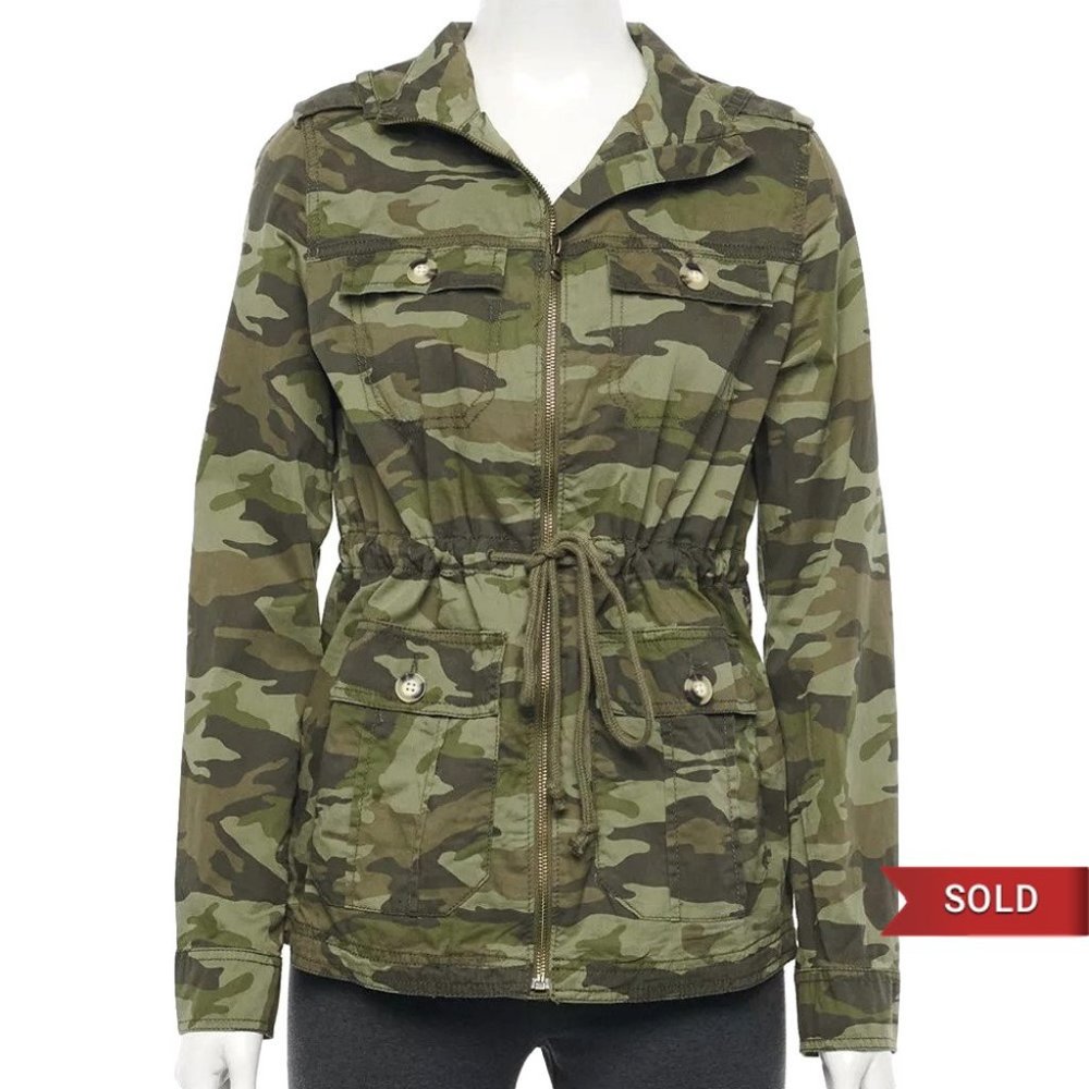 SO Camouflage Utility Twill Jacket with Drawstring Size L Army Green - Picture 1 of 11